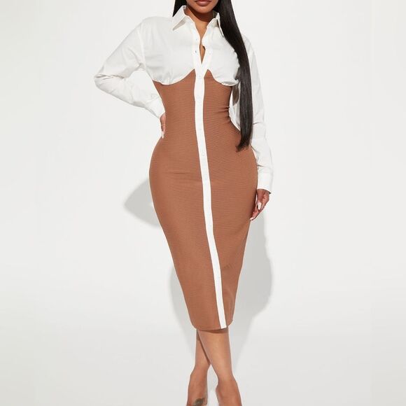 Fashion Nova Dresses & Skirts - White/Brown Combo Bandage Dress